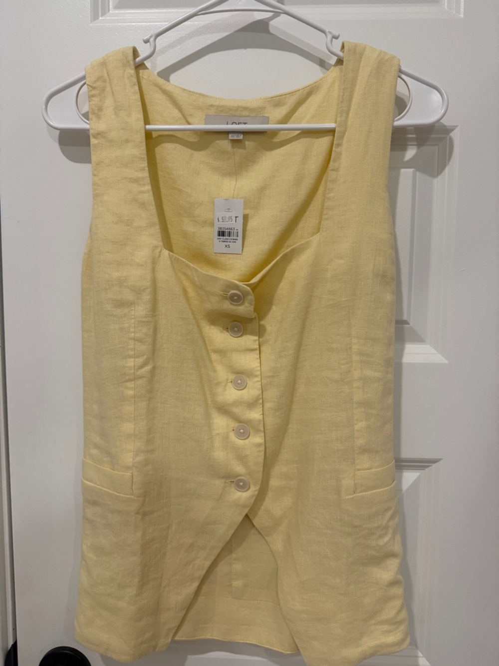 LOFT Pale Yellow Button-Front Linen Tank